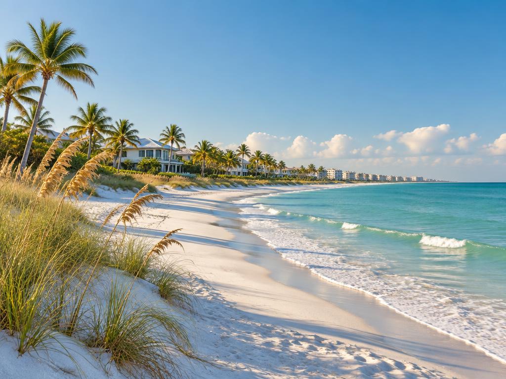 Sunny Gulf beach and coastal homes in Bonita Springs, Florida