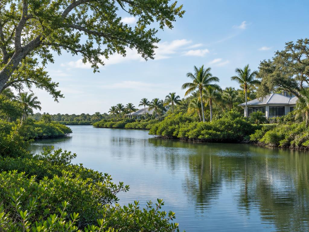 Editorial view of a leafy Southwest Florida river landscape