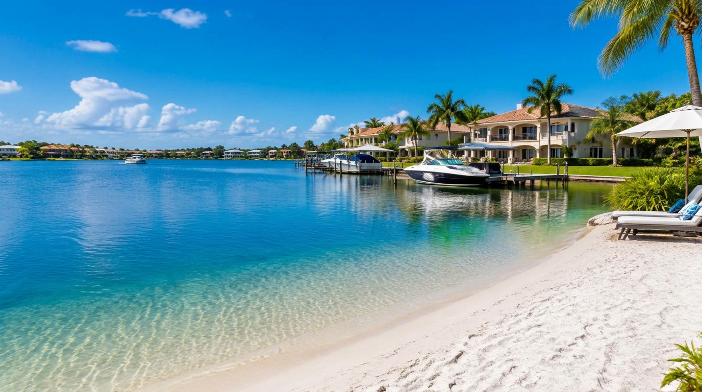 Waterfront residential landscape in Southwest Florida