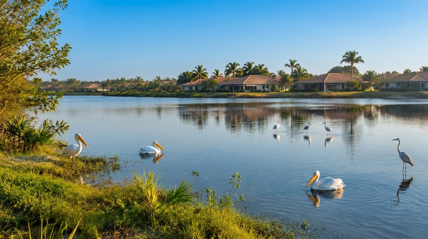 Warm riverfront landscape in Fort Myers, Florida