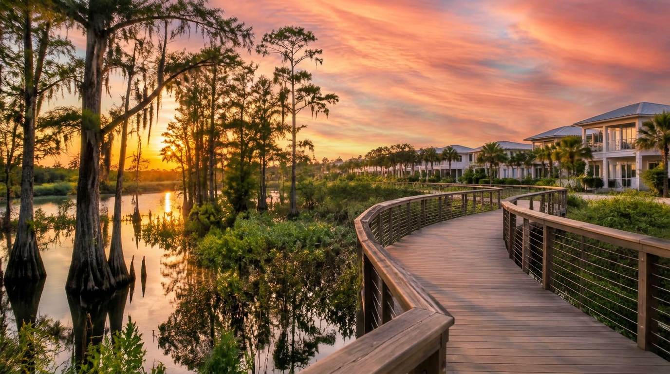 Palm-lined Gulf landscape in Naples, Florida