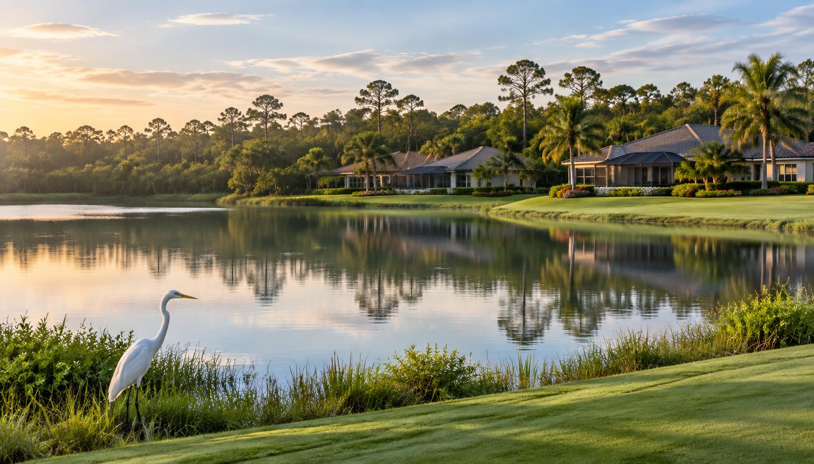 Warm riverfront landscape in Fort Myers, Florida