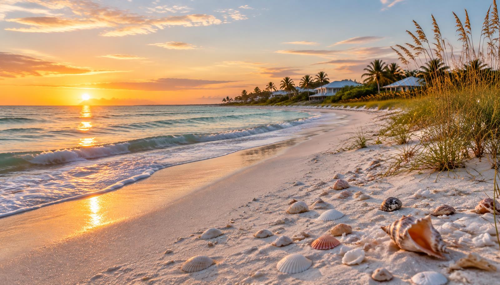 Editorial representation of a shell beach on Sanibel and Captiva