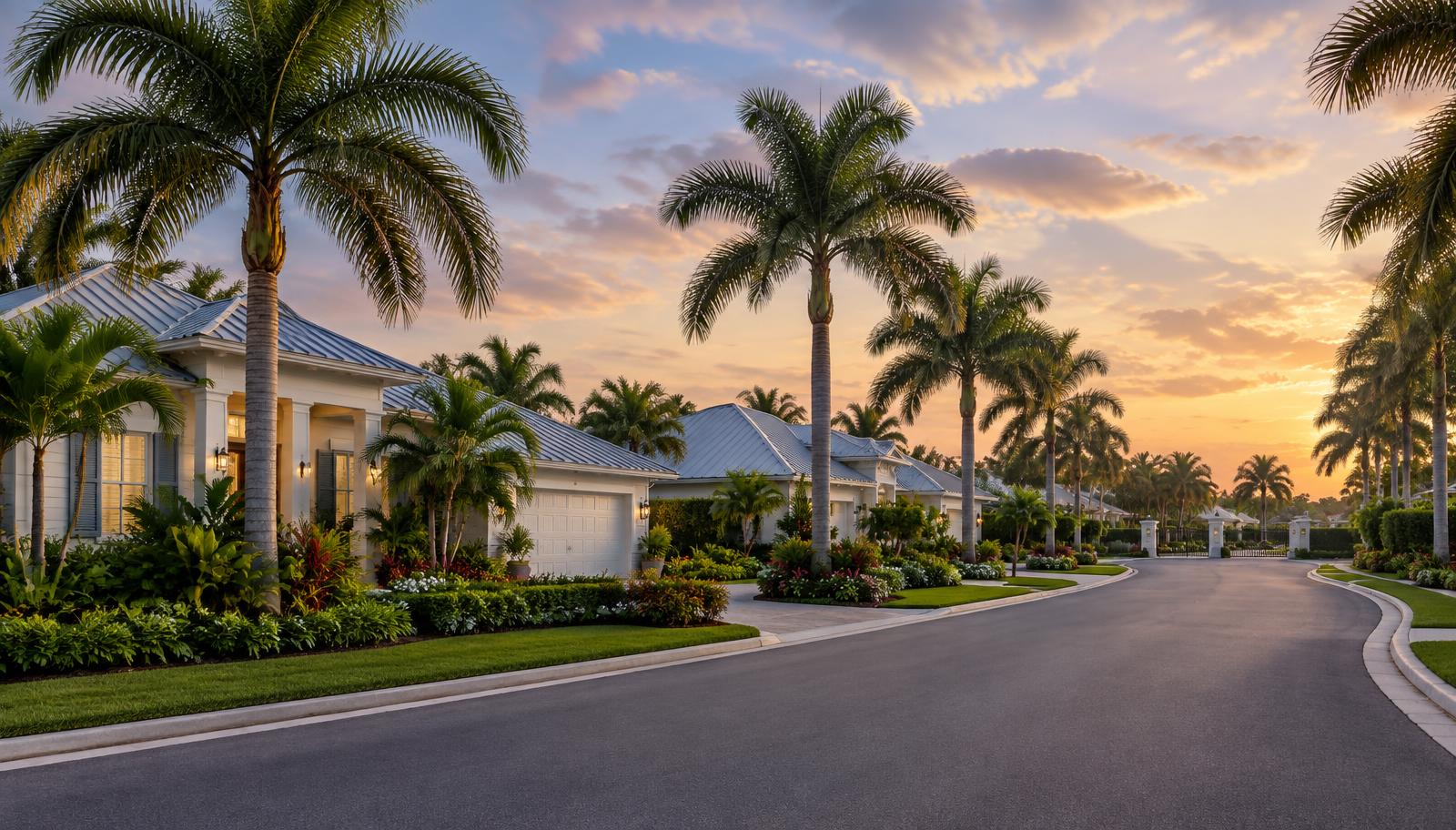 Palm-lined Gulf landscape in Naples, Florida